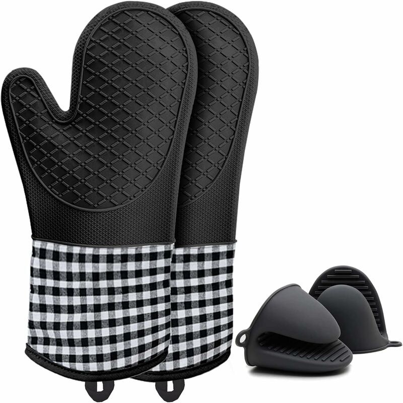 foto del prodotto fortuneville guanti da forno in silicone e presina, guanto da forno antiscivolo resistente al calore, guanti da cucina in cotone rivestimento