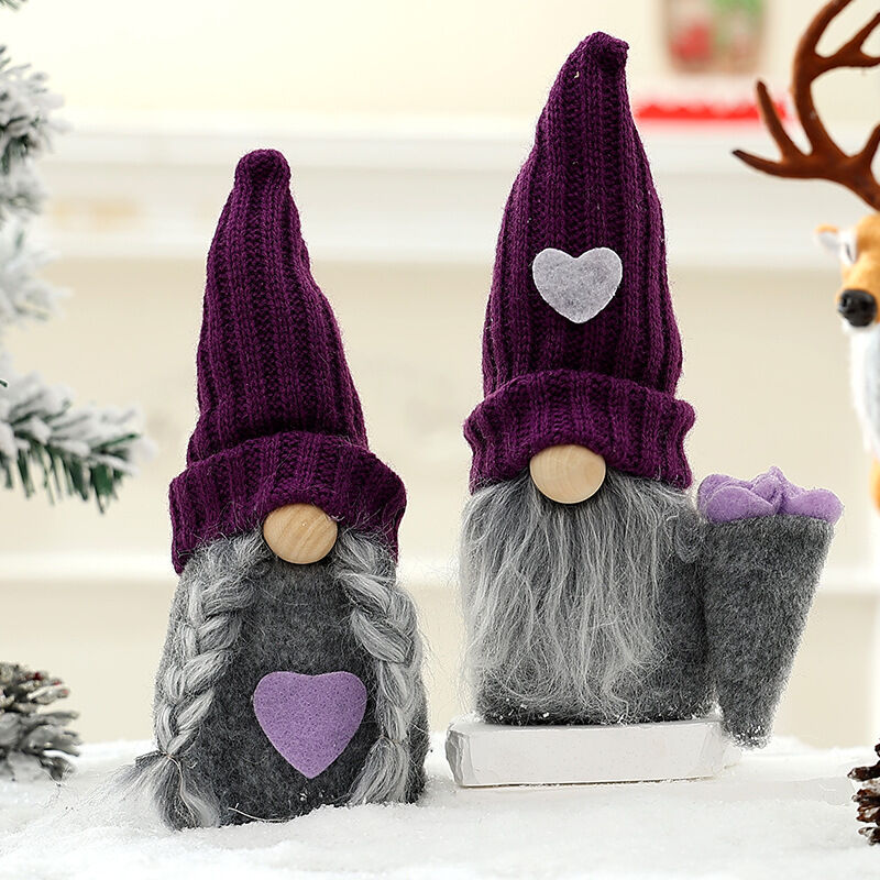 foto del prodotto linjou decorazioni di gnomi decorazioni di peluche fatte a mano viola vacanze invernali ornamenti di san valentino regalo, cuore viola, cappello