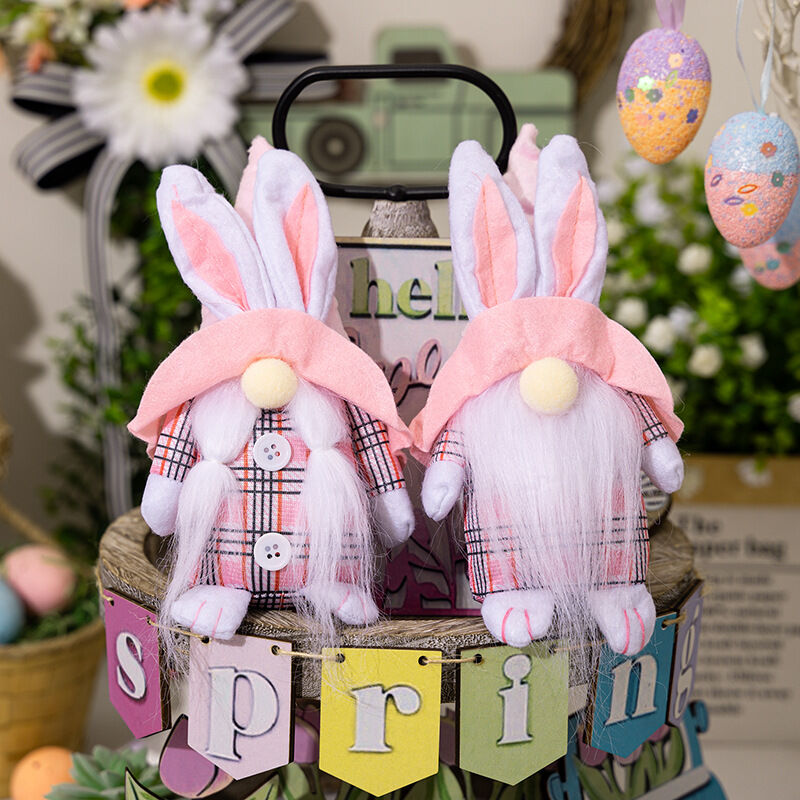 foto del prodotto linjou gnomi di coniglio gnomo pasquale elfo decorazioni per la casa collezione di figurine natalizie, forniture decorative plaid rosa rudolph