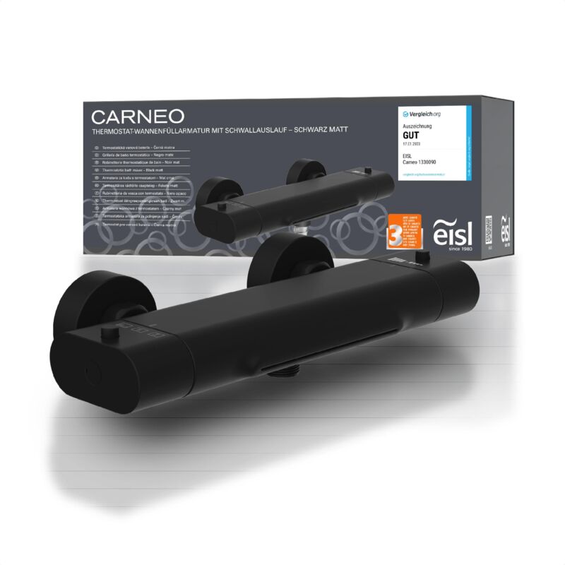 immagine 0 del prodotto eisl carneo 1330090b rubinetto per vasca da bagno con regolazione termostatica in nero opaco, beccuccio a cascata, blocco di sicurezza a 38 c,