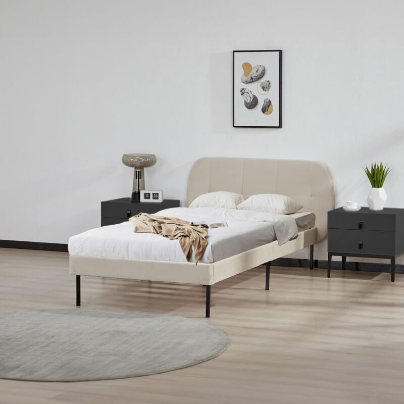 foto del prodotto letto singolo porvoo 90x200 cm testiera imbottita rivestimento in velluto beige en.casa 