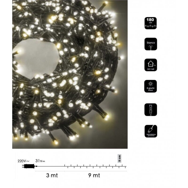 foto del prodotto wisdom catena di luci bicolore natale 180 led serie luminosa natalizie cavo verde albero feste decorativa luce bianco rosso blu calda bianco caldo