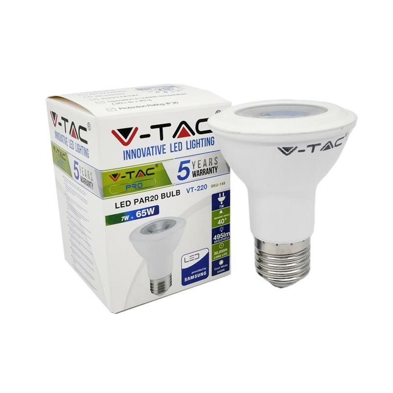foto del prodotto lampadina led samsung chip 7w e27 par20 plastica bianco naturale 4000k luce naturale