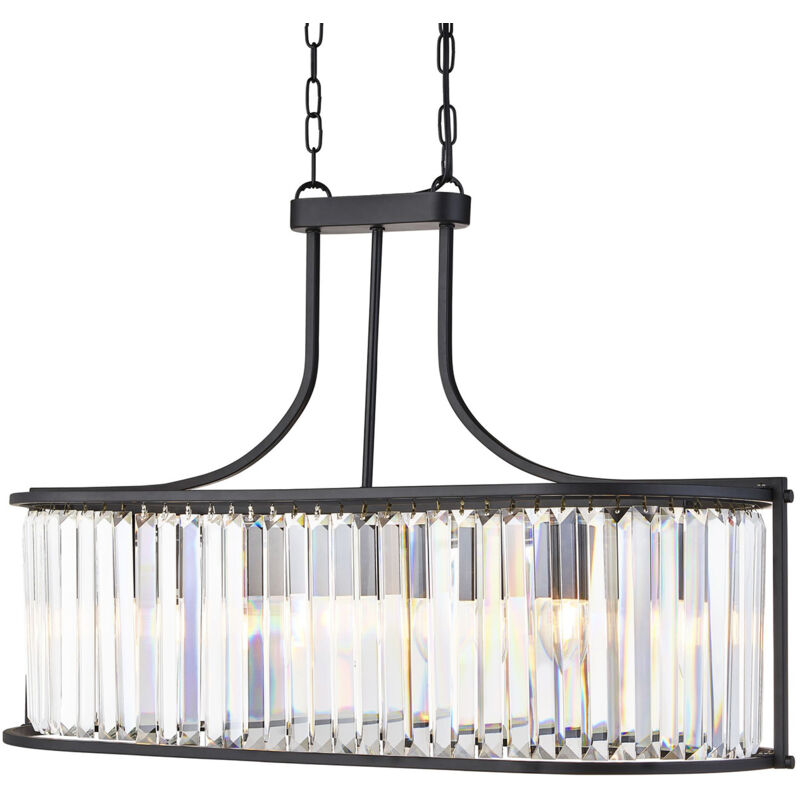 foto del prodotto searchlight lampadario contemporaneo victoria acciaio nero vetro 5 luci e27