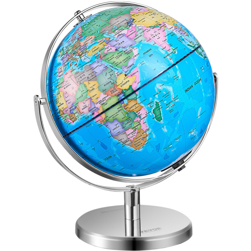 foto del prodotto mappamondo girevole con base, 330,2 mm 13 pollici, globo geografico educativo con fuso orario materiale abs, mappamondo globo girevole a 720 per