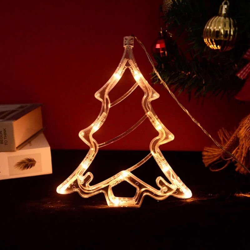 foto del prodotto luci natalizie figura luminosa ornamento decorazione led per finestra vetrine con ventosa albero di natale