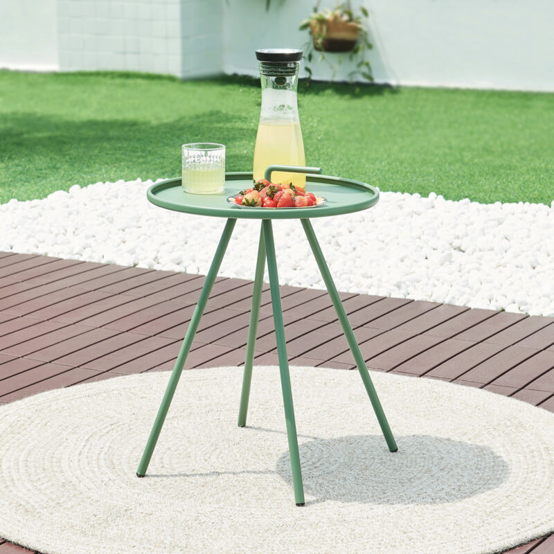 foto del prodotto tavolino da giardino fosen in acciaio piano con maniglia centrale verde en.casa 