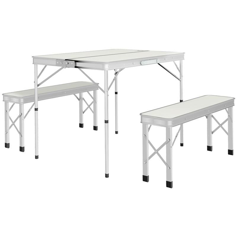 immagine 0 del prodotto tavolo da picnic pieghevole 90x62x70 cm con 2 panche da esterno 86x23x40 cm. in mdf e alluminio. argento