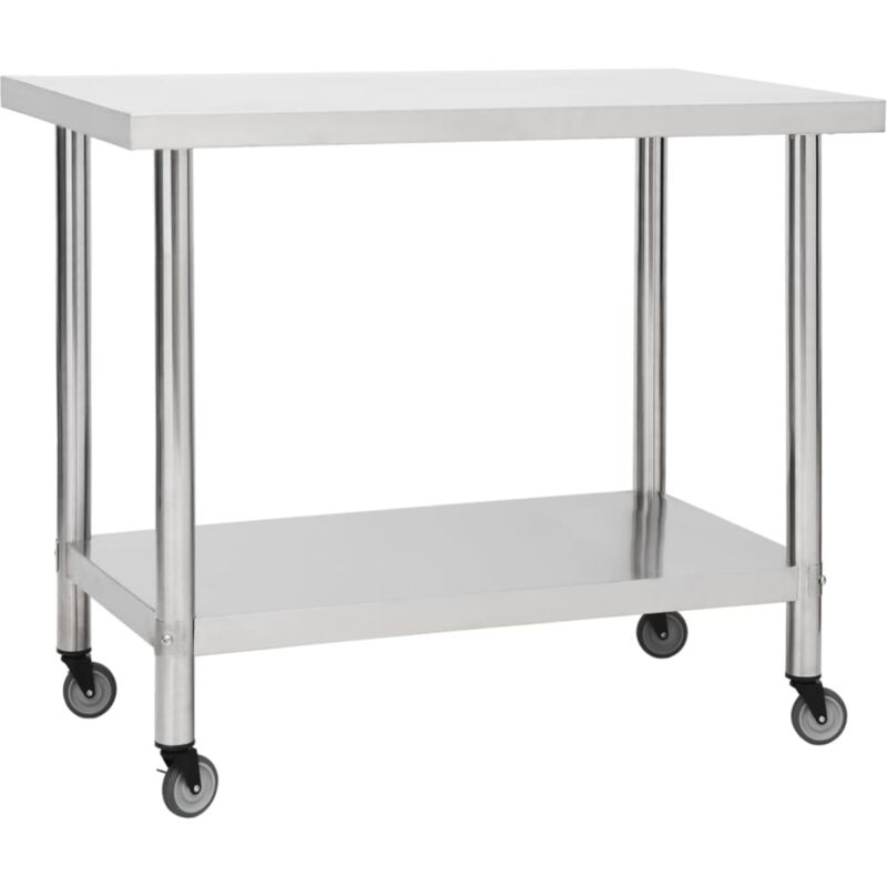foto del prodotto vidaxl tavolo da lavoro cucina con ruote 80x60x85 cm in acciaio inox