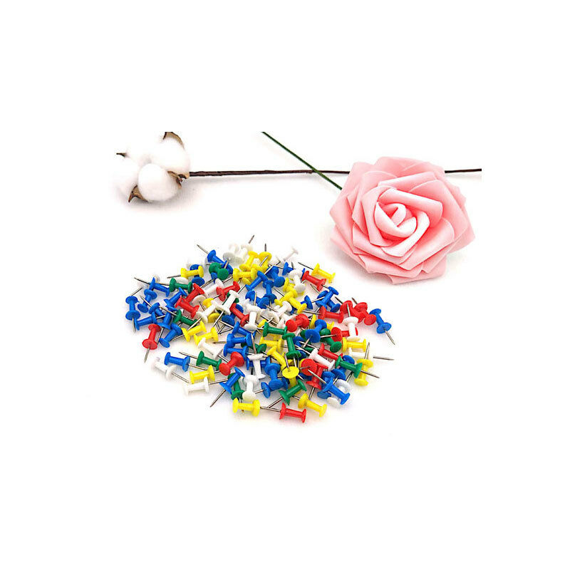foto del prodotto fortuneville puntine, confezione da 200 puntine in metallo puntine mappa con testa rotonda in plastica punte ad ago per ufficio foto decorative
