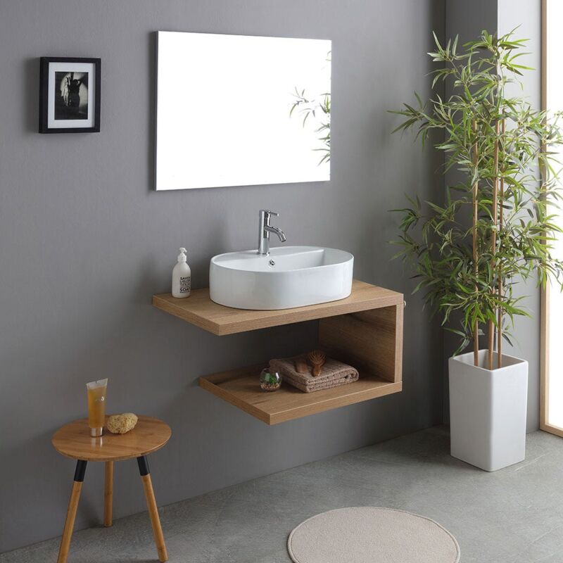 foto del prodotto kiamami valentina mobile bagno sospeso rovere naturale 80cm con lavabo d arredo kyoto