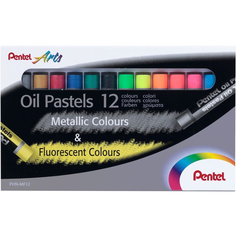 foto del prodotto pentel phn oil pastel pastelli a olio metallizzati fluo 12 pz