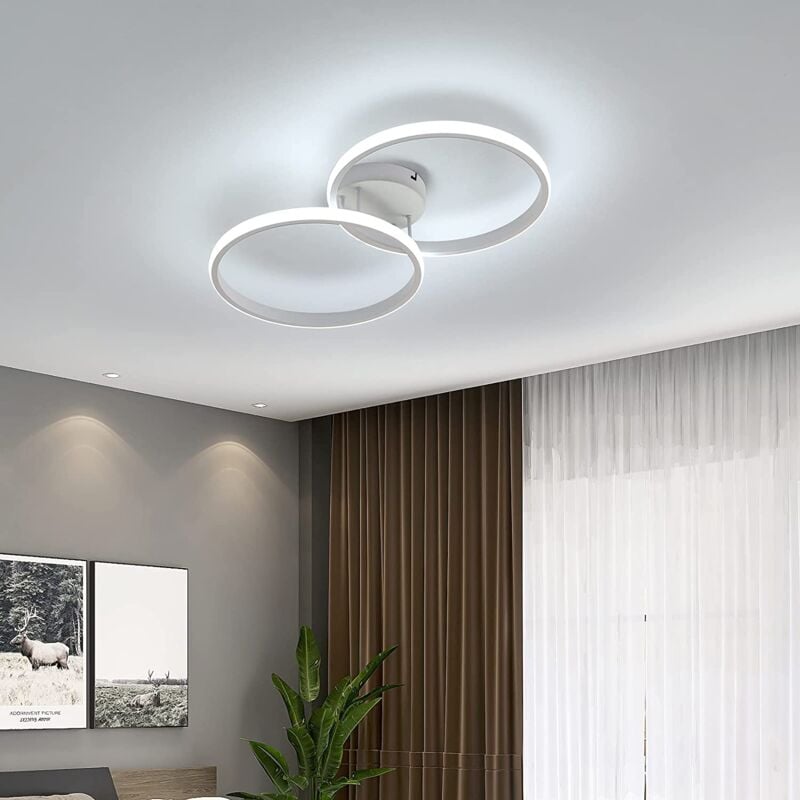 foto del prodotto plafoniera led, plafoniera moderna 42w, doppio anello acrilico bianco per camera da letto, soggiorno, ufficio, 6000k 3360 lumen goeco