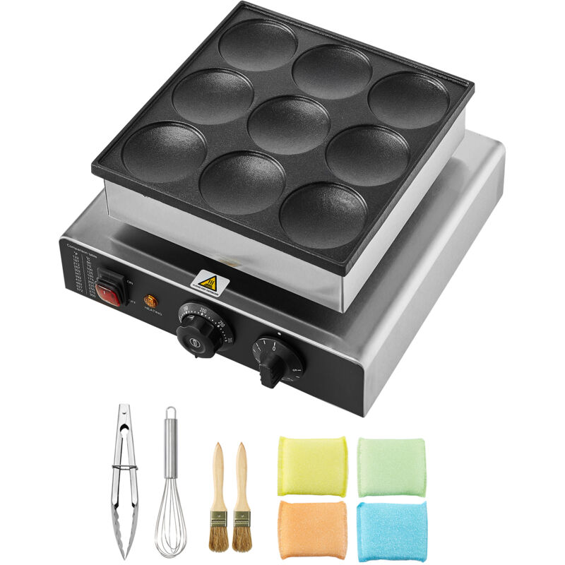 foto del prodotto mophorn macchina per pancake olandese, 9 pezzi 76mm di diametro dorayaki baker machine, 850w commercial electric poffertjes grill, antiaderente in