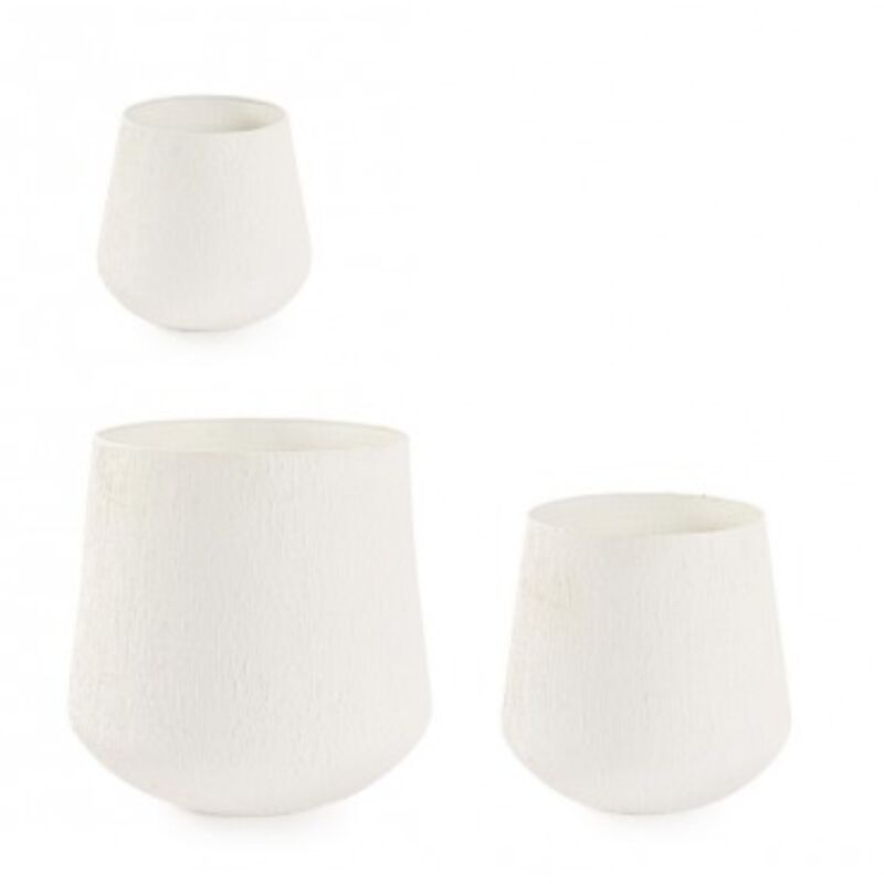 foto del prodotto bizzotto set 3 portavasi kenar tondo beige metallo lavorato artigianalmente