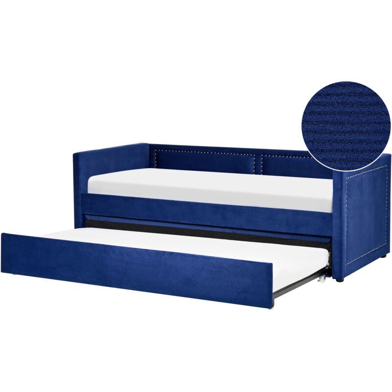 foto del prodotto letto da giorno con letto estraibile velluto a coste blu marino 90 x 200 cm mimizan