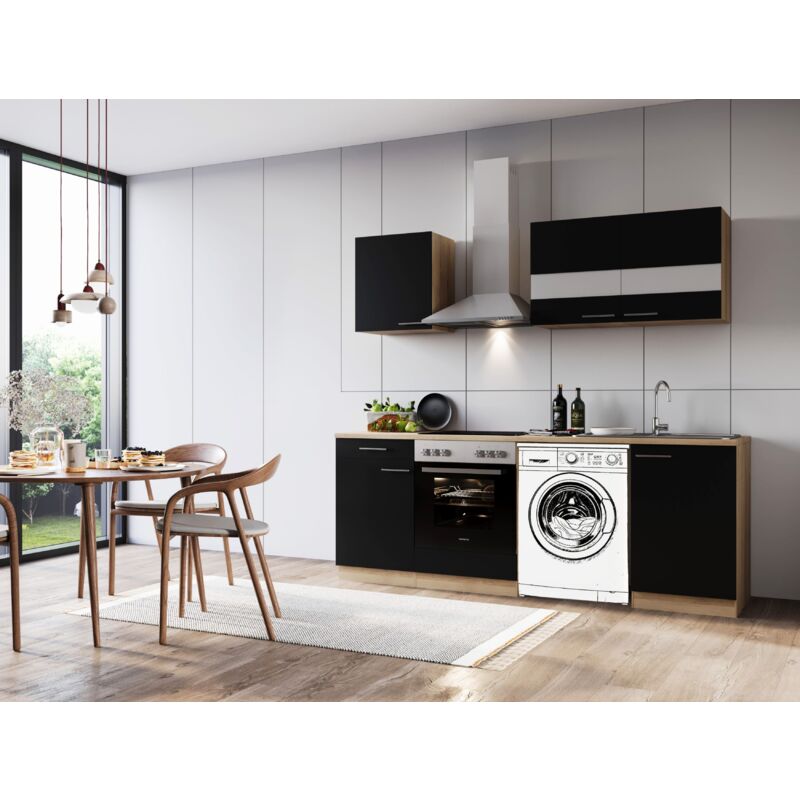 foto del prodotto cucina mobile cucina blocco vuoto lavatrice da incasso rovere nero merle 220 respekta
