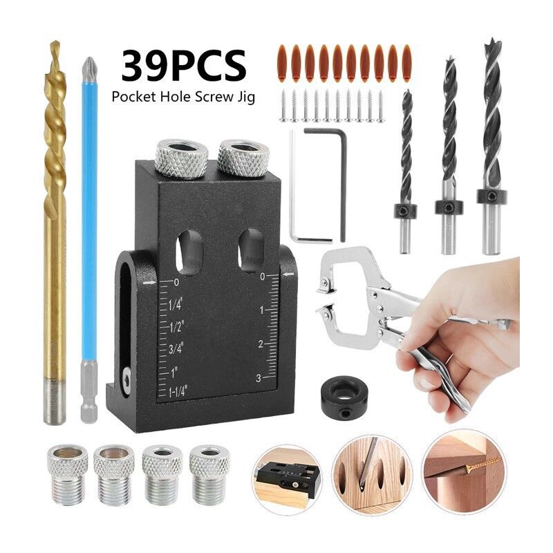 foto del prodotto 39pc nero angolo di 15 gradi carpenteria inclinazione foro setter carpenteria perforatrice localizzatore tavola di legno giunto strumento di