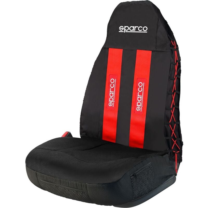 foto del prodotto 3d coprisedile universale per auto nero e rosso con intreccio laterale