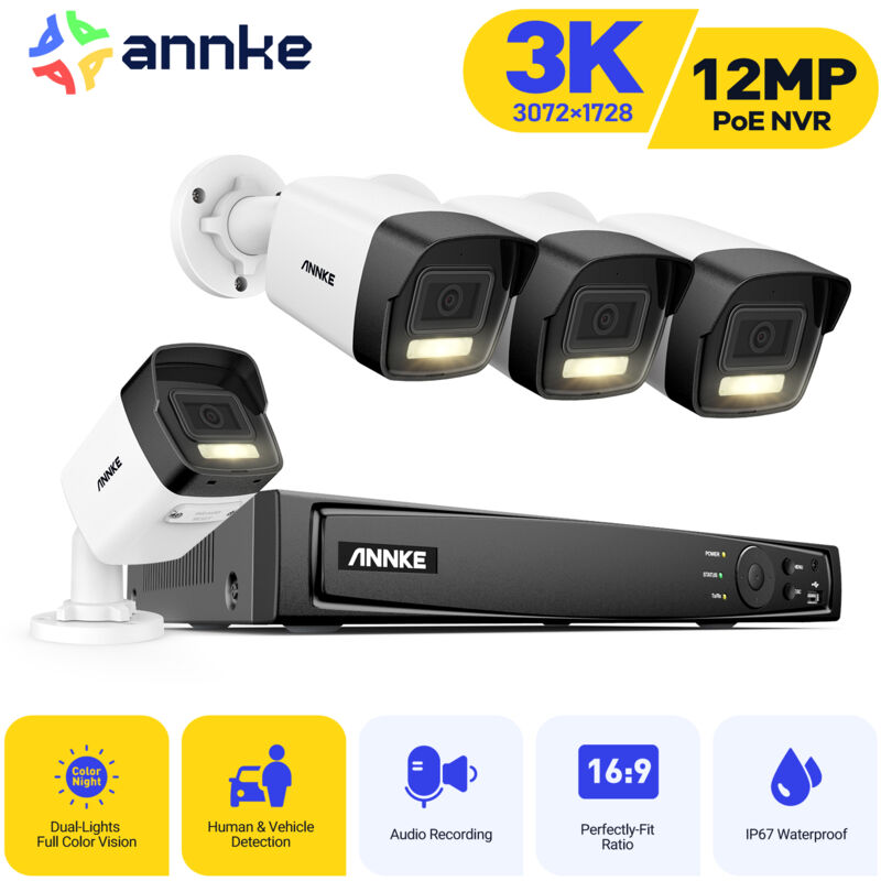 foto del prodotto 3k kit di telecamere di sicurezza esterno 8 canali e 4 telecamere con visione notturna colori kit di videosorveglianza annke