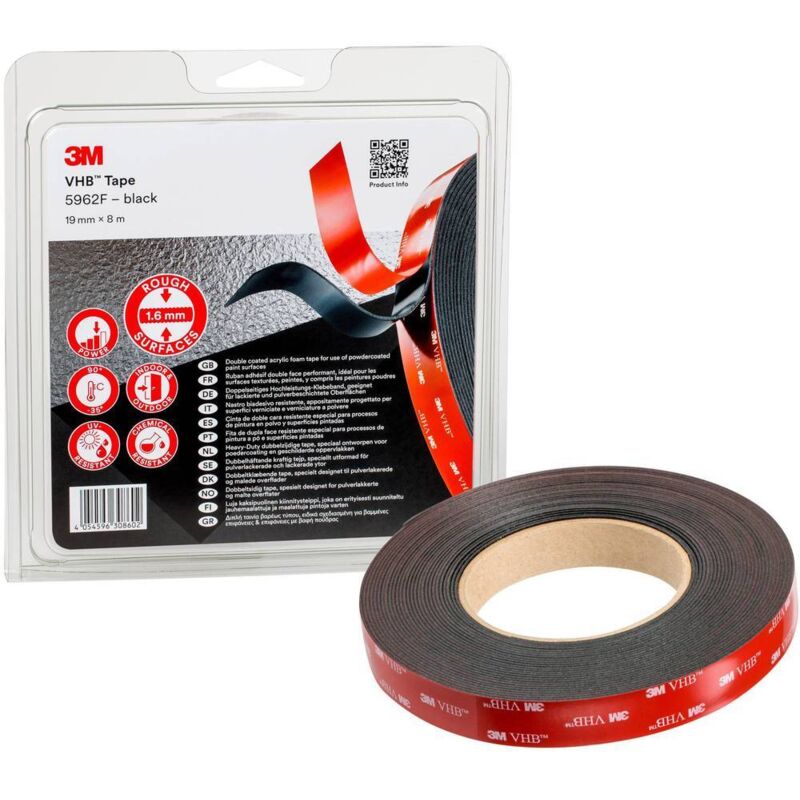 foto del prodotto 3m 5962f ips nastro adesivo nero l x l 8 m x 19 mm 1 pz.