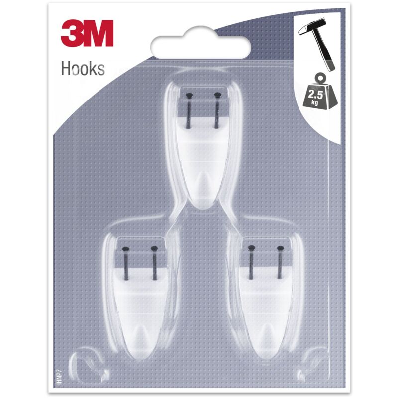 foto del prodotto 3m 95452 gancio con chiodi ideale per pareti in cartongesso, bianco, peque o, set di 3 pezzi