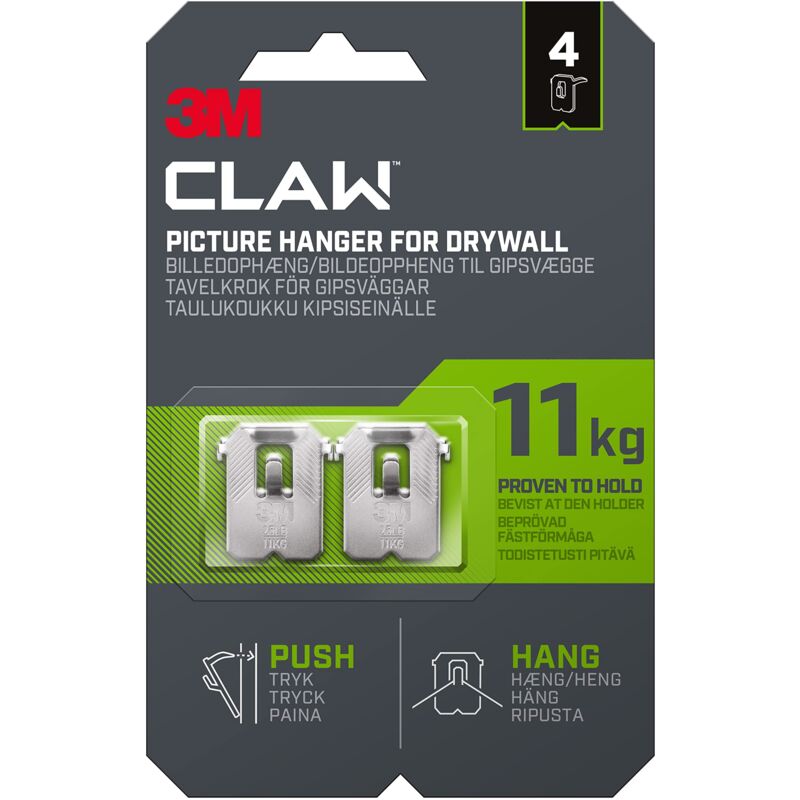 foto del prodotto 3m claw ganci da parete per appendere quadri in cartongesso, 4 ganci, portata fino a 11 kg, ideali per oggetti pesanti
