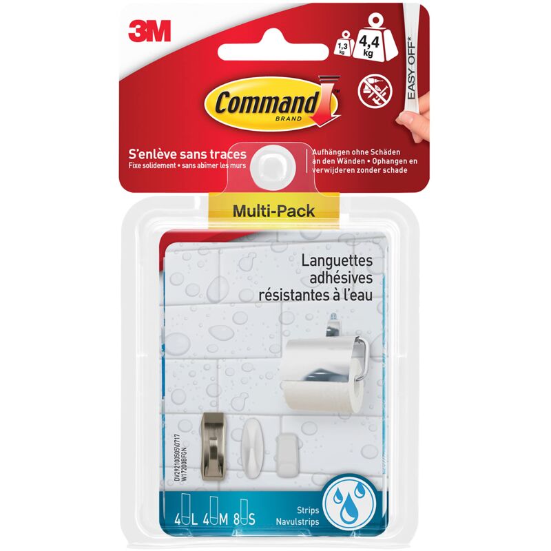 foto del prodotto 3m command w17200 17024vpfgn strisce impermeabili in multipack, 8 s m 4 x taglia l, bianco varie, standard