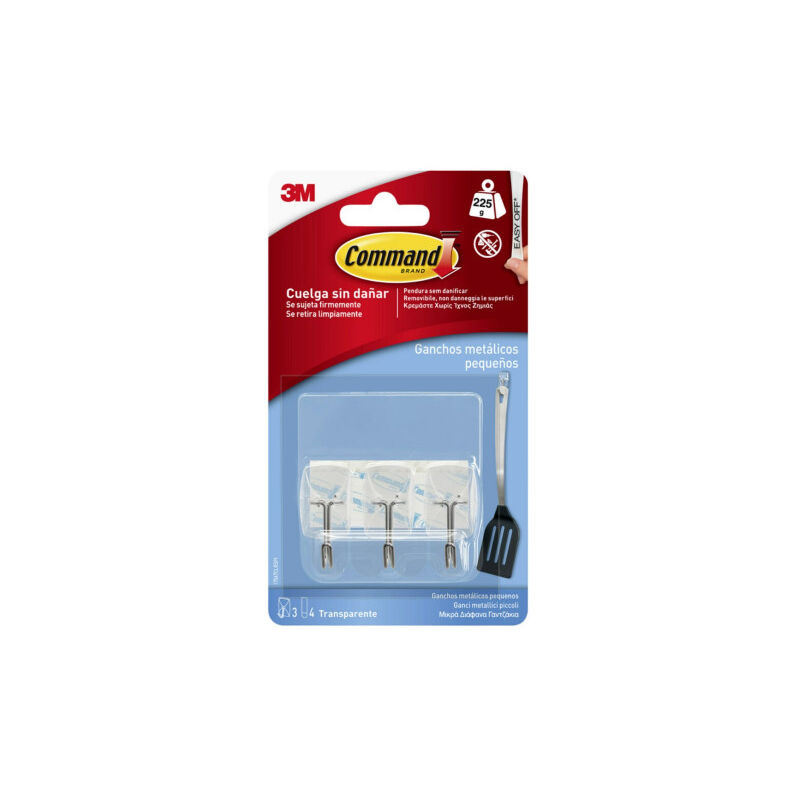 foto del prodotto 3m confezione in blister da 3 piccoli ganci adesivi trasparenti con punta a filo fino a 225g comando 17067clr 7100240178