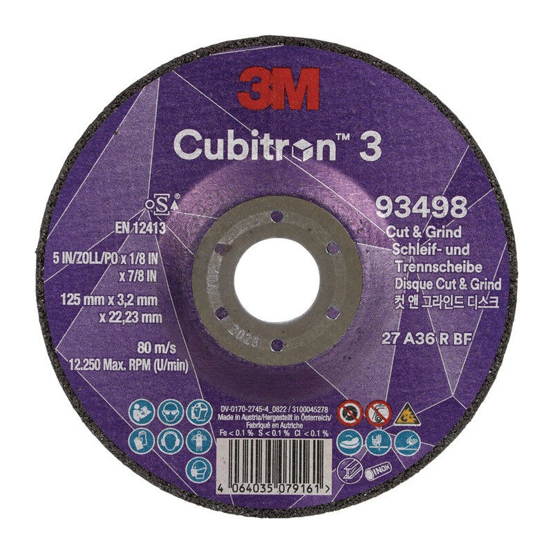 foto del prodotto 3m - disque abrasif cubitron 3 cut and grind d125xs3,2mm grain 36 serti cubitron 6 par 10