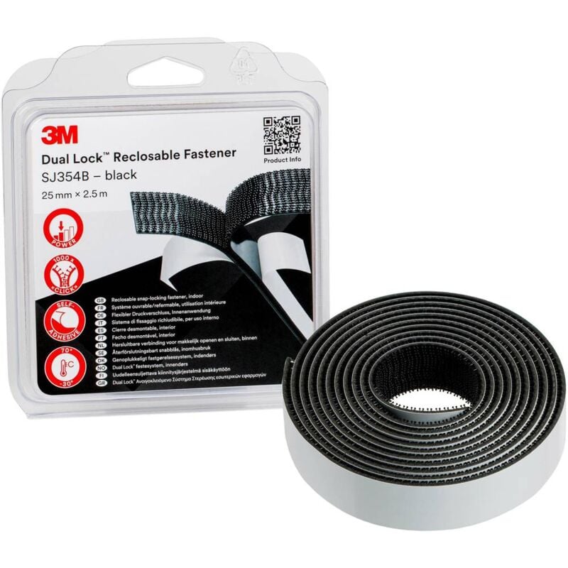 foto del prodotto 3m dual lock nastro a strappo da incollare l x l 2.5 m x 25 mm nero 1 pz.
