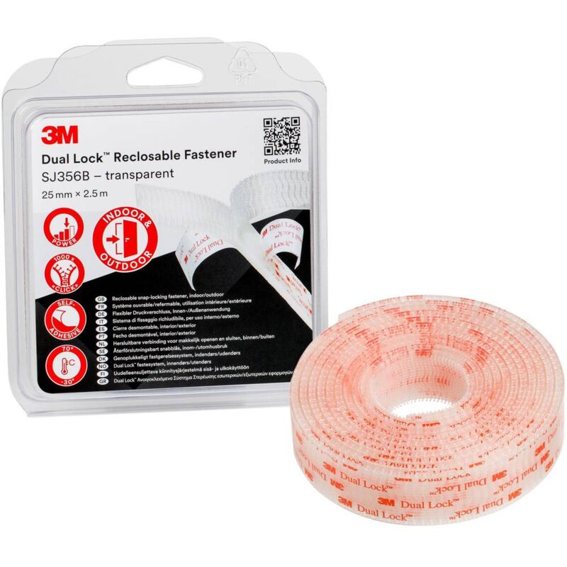 foto del prodotto 3m dual lock nastro a strappo da incollare l x l 2.5 m x 25 mm trasparente 1 pz.