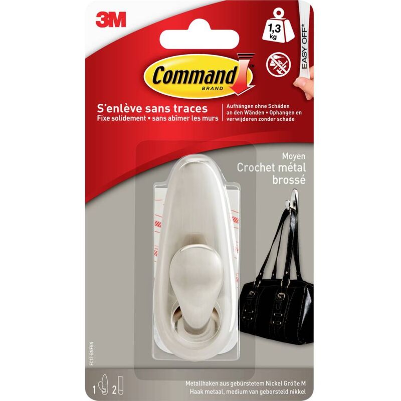 foto del prodotto 3m gancio in metallo medium command classico l x l x a 83 x 32 x 32 mm nickel spazzolato contenuto 1 pz.