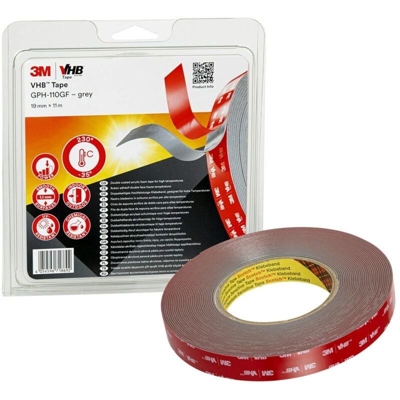 foto del prodotto 3m nastri adesivi vhb ad ottima resistenza gph 110gf progettato per creare fissaggi duraturi e affidabili per incollaggi multimateriali e ad alte