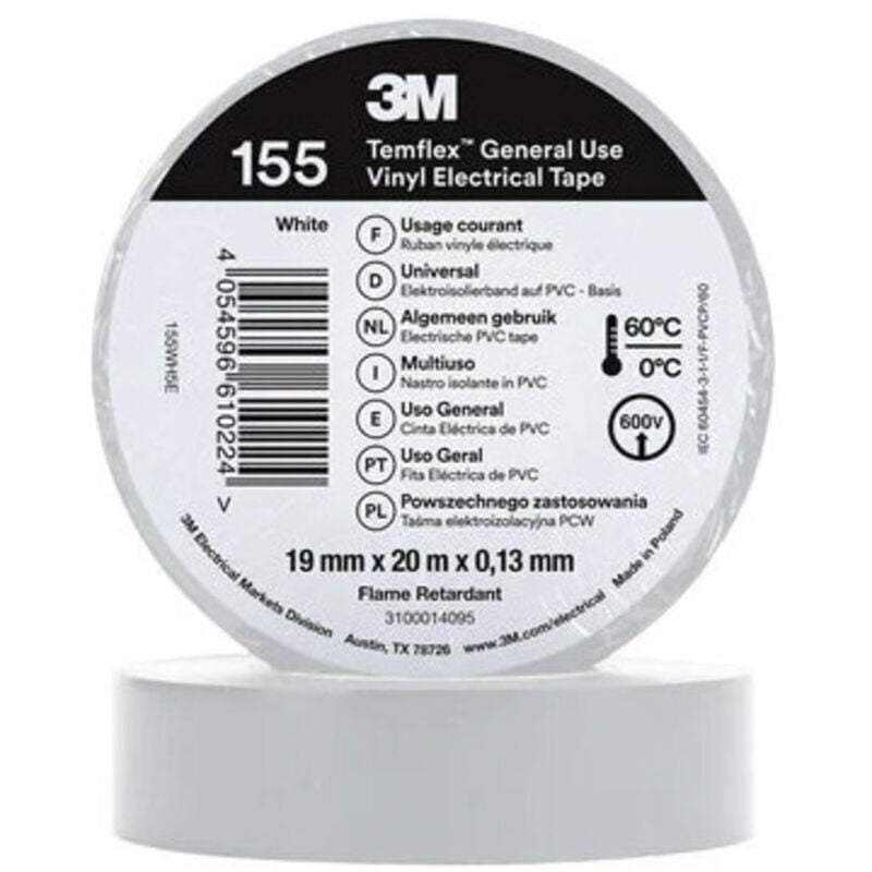 foto del prodotto 3m nastro isolante temflex 155 pvc 19mm x 20m 7100184744 bianco