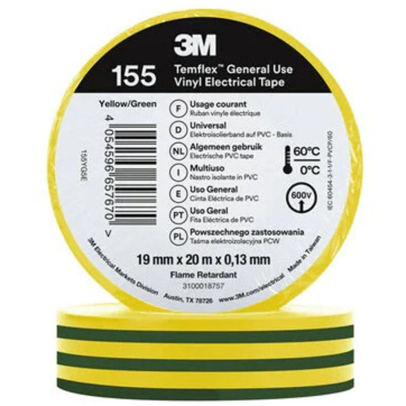 foto del prodotto 3m nastro isolante temflex 155 pvc 19mm x 20m 7100184744 giallo verde
