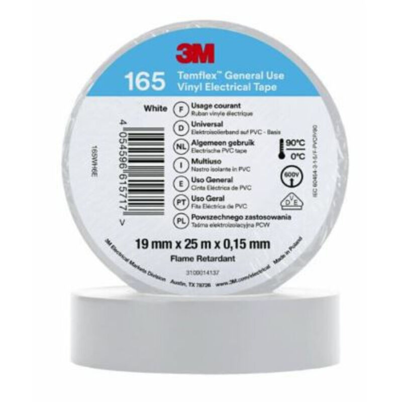 foto del prodotto 3m nastro isolante temflex 165 cavi elettrici 19x25 bianco 25x19 19 mm 25 mt
