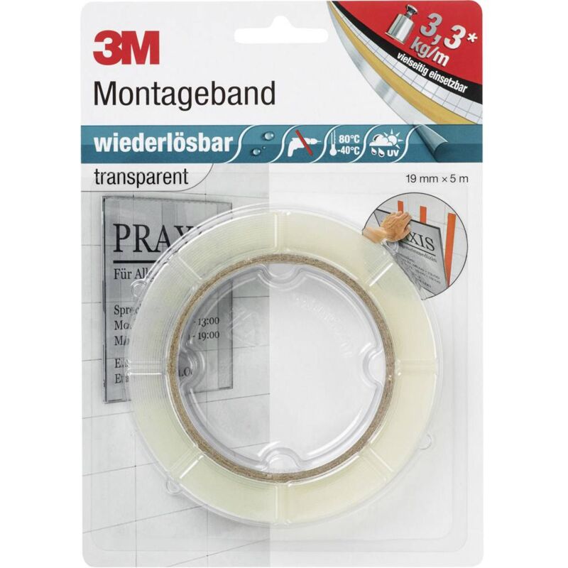 foto del prodotto 3m px5011 8899195 nastro biadesivo trasparente l x l 5 m x 19 mm 1 pz.