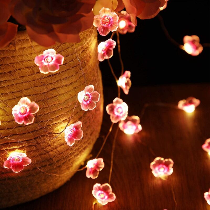 foto del prodotto 3m rosa ciliegio fiori led luci stringa 30leds usb alimentato fata luci natalizie telecomando 8 motivi funzione lampeggiante ragazze camera da letto