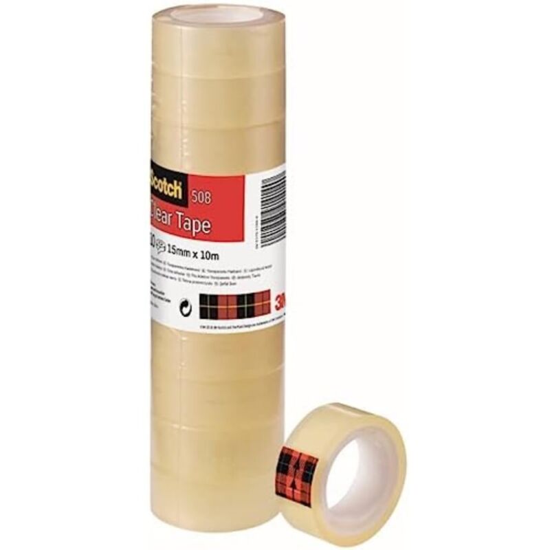 foto del prodotto 3m scotch nastro adesivo trasparente acrilico, 15 mm x 10 m, confezione torretta da 10 pezzi