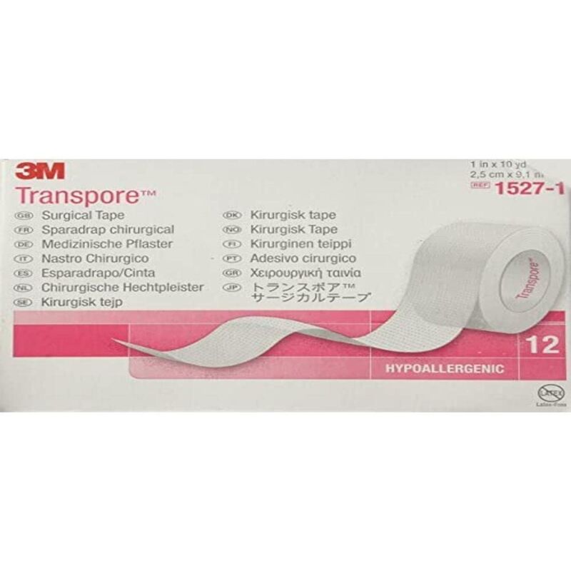 foto del prodotto 3m transpore 2.5 cm x 9.14 mt cerotto in plastica traforata, confezione da 12 pezzi