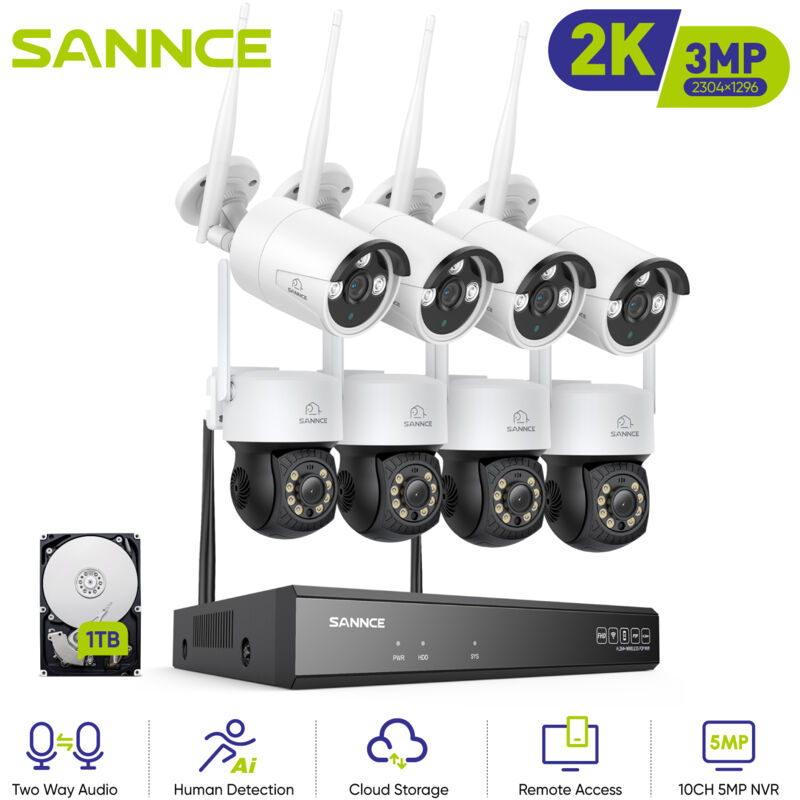 foto del prodotto 3mp kit videosorveglianza wireless sistema telecamera ir visione notturna remote monitor sicurezza cctv wifi telecamera kit 1tb hdd sannce