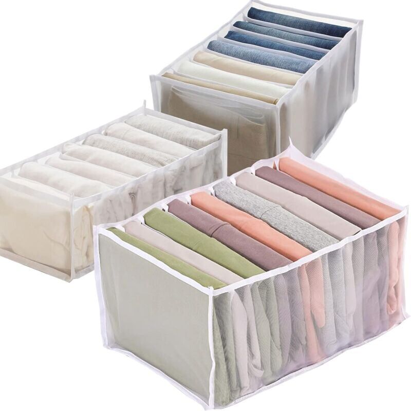 foto del prodotto 3pcs drawer organizer, foldable mesh storage box, 7 compartment jeans organizer, 7 grid legging drawer divider, 9 compartment t shirt organizer