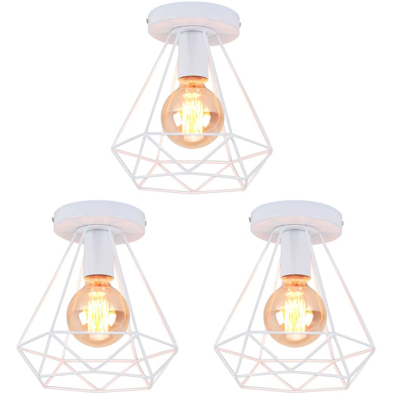foto del prodotto 3pcs lampada da soffitto industriale gabbia diamante in metallo retr lampadario e27 per balcone, corridoio, ingresso bianco