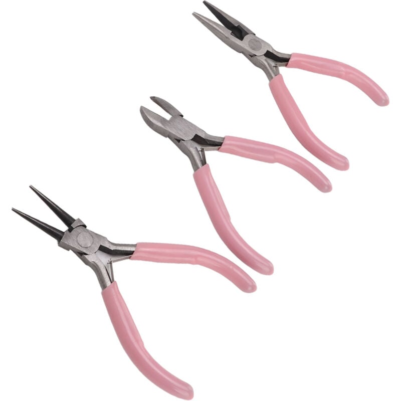 foto del prodotto 3pcs pince bijoux rose aiguille ronde biseaut e nez en acier au carbone solide et durable ensemble de pinces pour bricolage la main