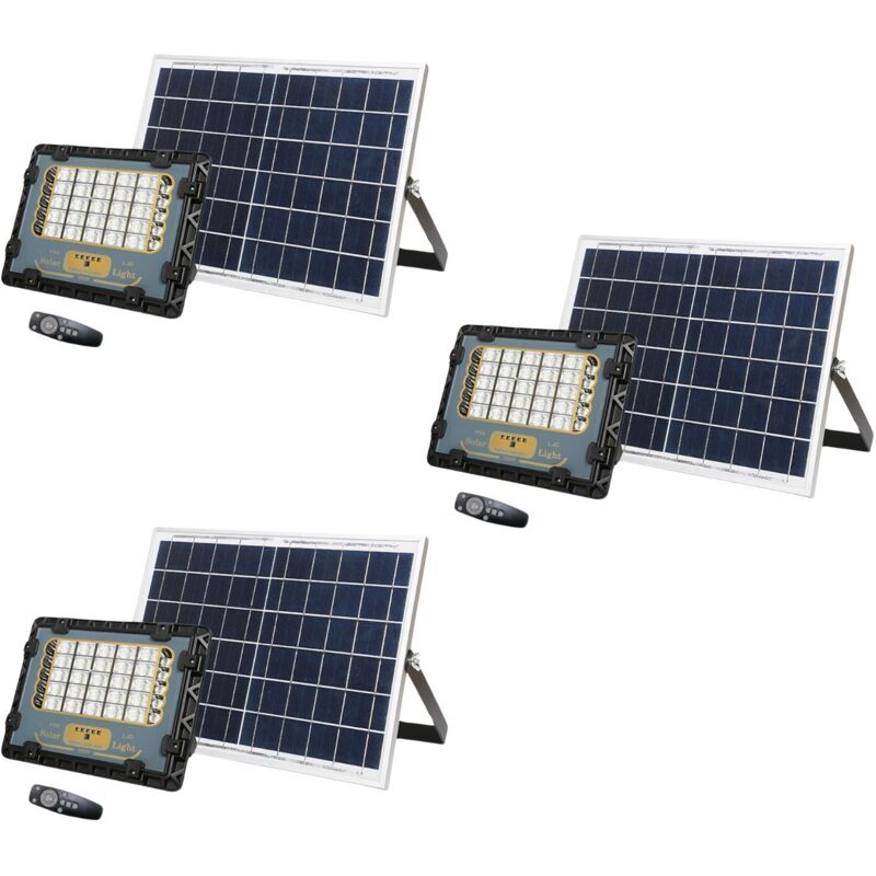 foto del prodotto 3pz faro led esterno 150w pannello solare luce fredda 6500k indicatore carica