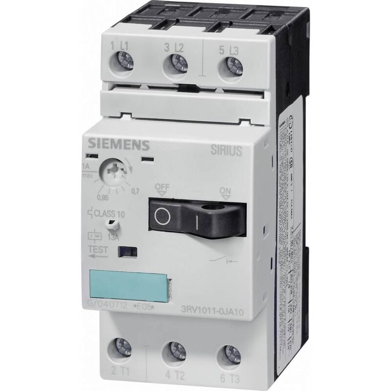 foto del prodotto 3rv1011-1ga10 interruttore 1 pz. 3 na regolazione corrente 4.5 - 6.3 a tens.comm.max 690 v ac l x a x p 4 - siemens