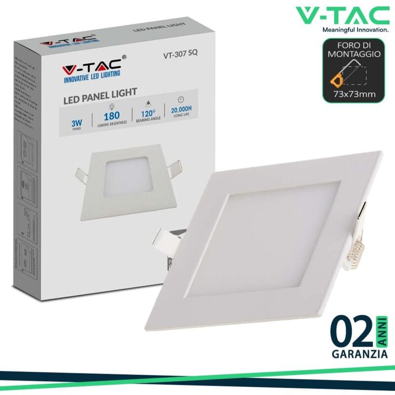 foto del prodotto 3w led mini pannello montaggio ad incasso quadrato 3000k luce calda