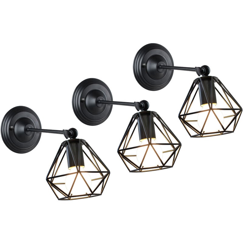 foto del prodotto 3x applique da parete interno, con 16cm gabbia di diamanti, industriale stile, illuminazione regolabile per soggiorno camera da letto nero 