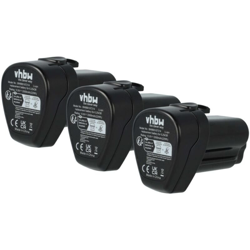 foto del prodotto 3x batteria compatibile con metabo kpa 10.8 400, powerimpact 12, kpa 10.8, kpa 10.8 600 utensile elettrico 2000 mah, li ion, 10,8 v vhbw